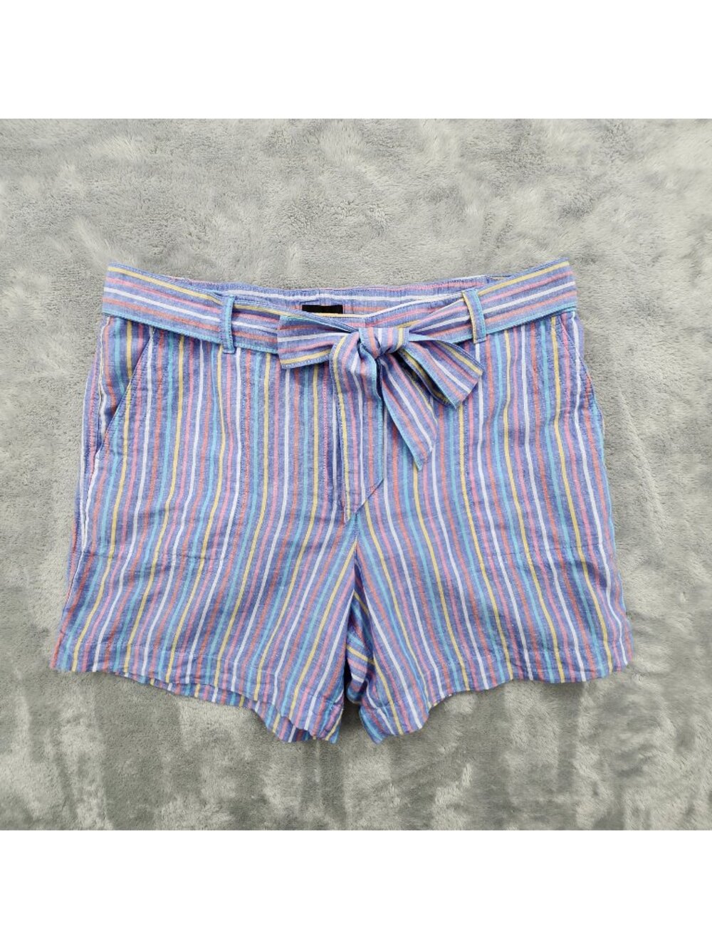 Talbots Linen Blend Tie Belt Shorts 14 Striped Beachy Coastal Preppy Euro Summer